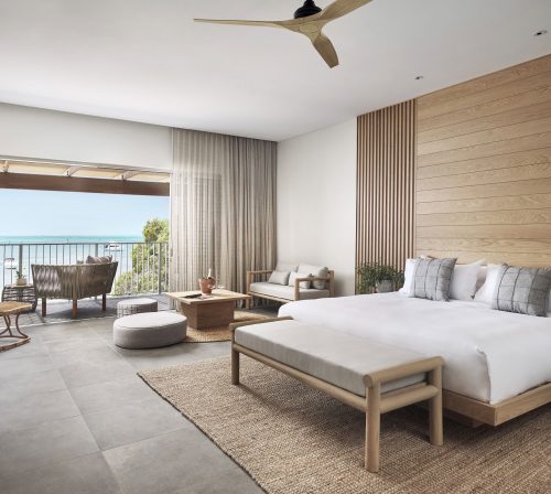The Beachfront Room has a king size bed and lounge area